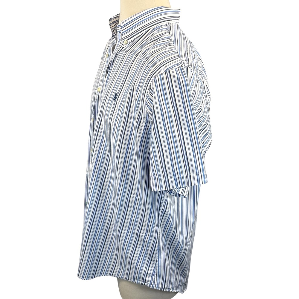 Ralph Lauren Mens XXL Custom Fit Short Sleeve Button‎ Down Blue White Stripe - Picture 3 of 7